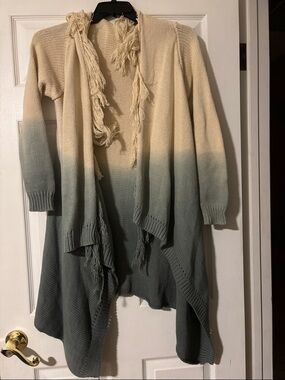 Double Zero Cream and Blue Fringe Knit Sweater